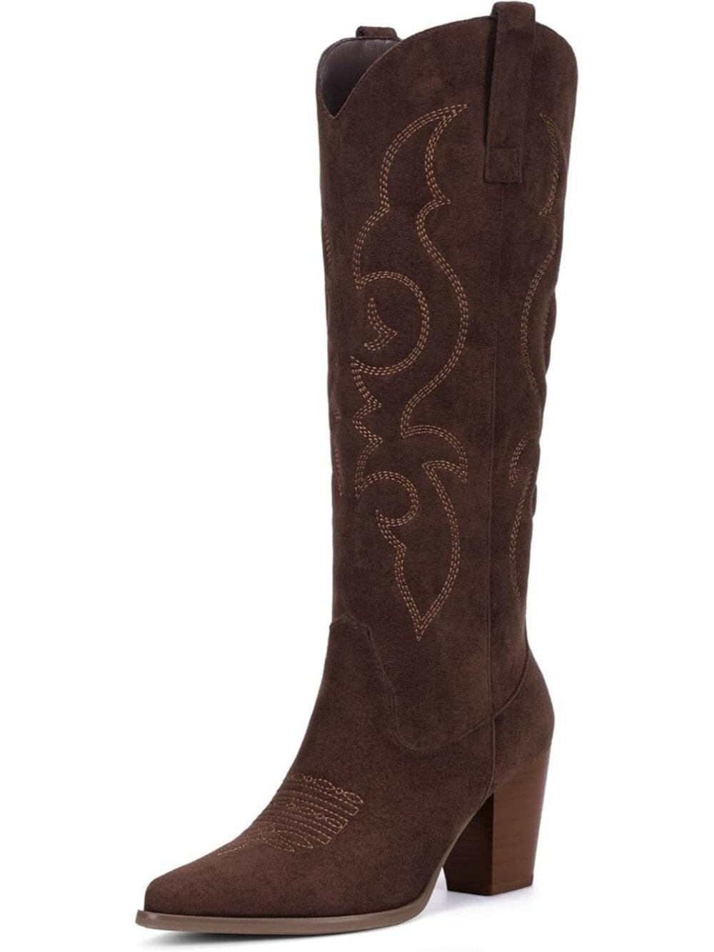 Women's Chocolate Suede Knee High Cowgirl Boots Zipper Retro Pointed Toe Boots